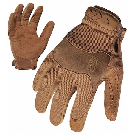 Tactical Glove, Synthetic Leather Palm, 8-1/2" Length, Hook-and-Loop Cuff, Full Finger, Brown