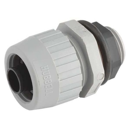 Conduit Fitting Connector, 3/8 in, Liquid-Tight, Nylon, Electro Zinc Plated, Gray