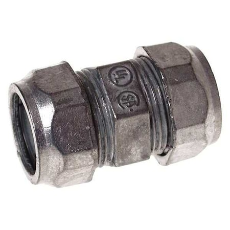 EMT Coupling, 1-1/4 in, Compression, Zinc Alloy, Zinc Plated, Gray
