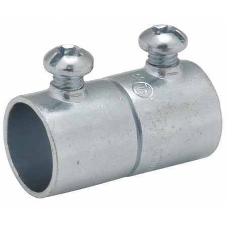 EMT Coupling, 1 in, Set Screw, Steel, Zinc Plated, Gray