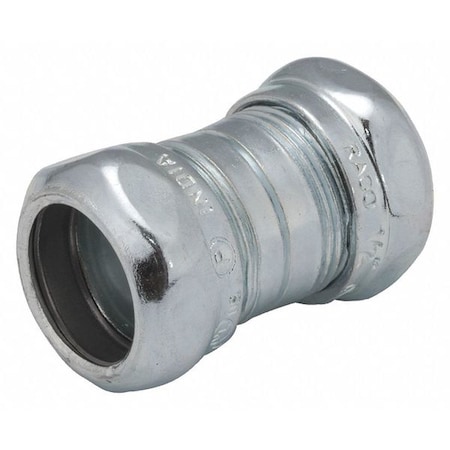 EMT Coupling, 1/2 in, Compression, Steel, Plain, Gray