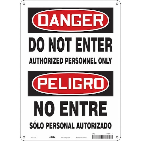 Safety Sign, 14 in Height, 10 in Width, Polyethylene, Vertical Rectangle, English, Spanish, 472N14