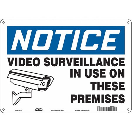Security Sign, 10 in H, 14 in W, Aluminum, Horizontal Rectangle, English, 453P94