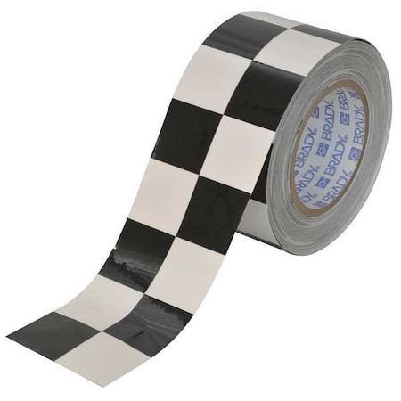 Floor Marking Tape, Polyester, Checkered, Black, White, 3 in W., 8 mil Thickness