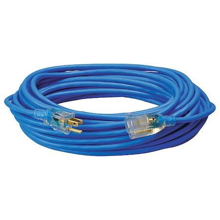 SJTW Extension Cord, 16 AWG, Outdoor, 16/3, 1 Outlets, 5-15R, Blue, PVC, 5-15P, 50 ft