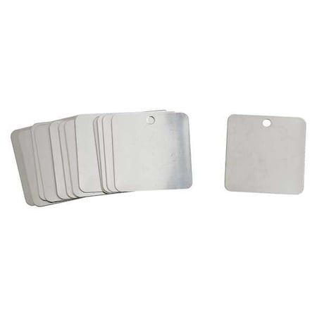 Blank Tag, Stainless Steel, 2 in H x 2 in W, Silver, Square, 25 PK