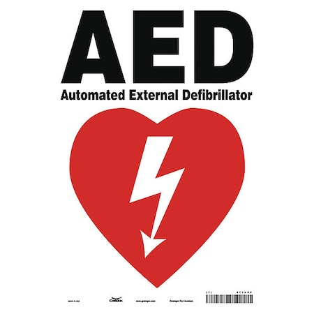 AED Automated External Defibrillator, 10 in W x 14 in H, Vertical Rectangle, Polyethylene, 471U02