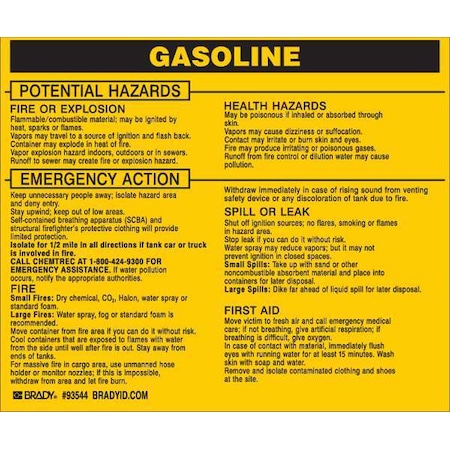 Chemical Label, 3 3/4 in H, 4 1/2 in W, 93544,PK25