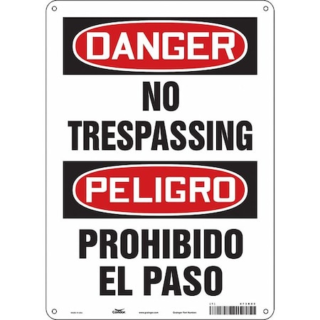 Safety Sign, 14 in Height, 10 in Width, Aluminum, Vertical Rectangle, English, Spanish, 473K82