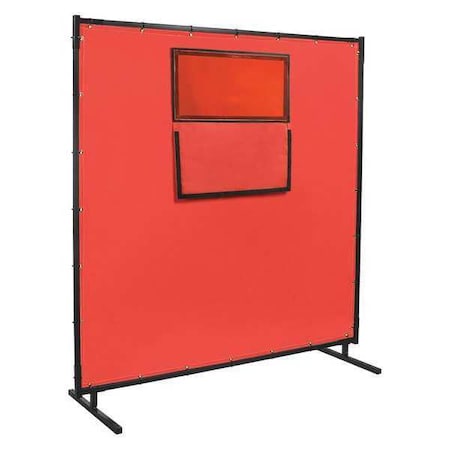 Welding Screen With Window, Acrylic Coated Fiberglass, 8 ft. W., 6 ft. H., 16 oz/sq yd, Red