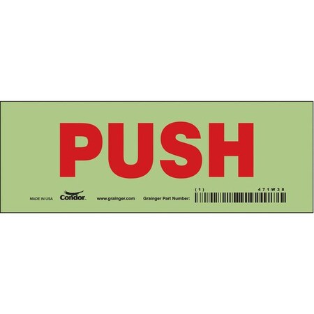 Push, 7 in W x 2 1/2 in H, Horizontal Rectangle, Glow Vinyl, 471W38