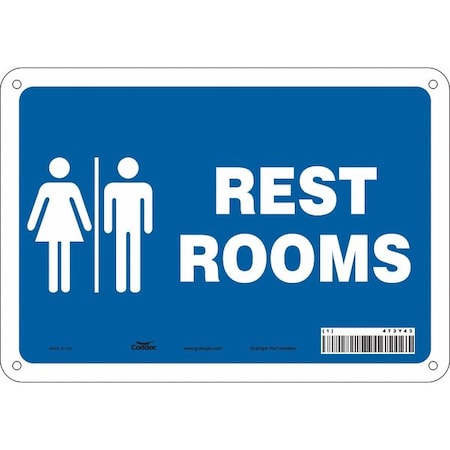 RESTROOMS, 10 in W x 7 in H, Vertical Rectangle, Polyethylene, 473Y43