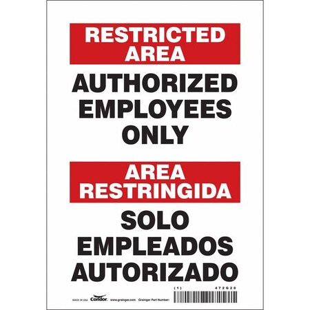 Safety Sign, 10 in Height, 7 in Width, Vinyl, Horizontal Rectangle, English, Spanish, 472G20