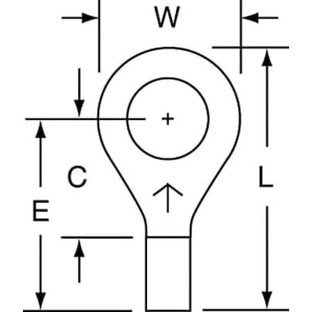 Ring Terminal, 1/4 in Stud Size, 14 AWG, 1,000 V, Bare Insulated, Bare, Crimp Termination Only