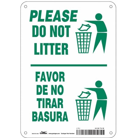 Please Do Not Litter/Favor De No Tirar Basura, 7 in x 10 in, Horizontal Rectangle, Aluminum, 468T49