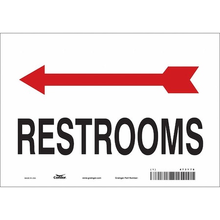 RESTROOMS, 10 in W x 7 in H, Vertical Rectangle, Vinyl, 473Y76