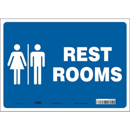 RESTROOMS, 14 in W x 10 in H, Horizontal Rectangle, Vinyl, 473Y46