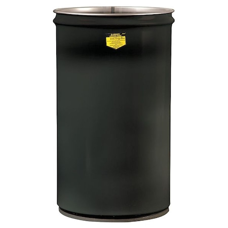 Open Head Waste Receptacle Drum, Steel, 15 gal, Unlined, Black
