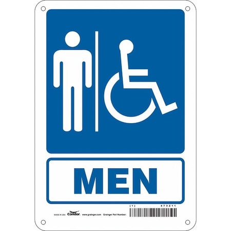 Restroom Sign, MEN, 7 in W x 10 in H, Horizontal Rectangle, Aluminum, 473Z11