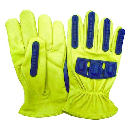Leather Drivers Gloves, Shirred Slip-On Cuff, Wing Thumb, Gold/Yellow, M, 1 PR