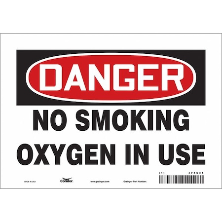 No Smoking Sign, 7" H, 10" W, Vinyl, Vertical Rectangle, English, 473U28