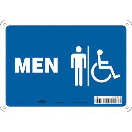 Restroom Sign, MEN, 10 in W x 7 in H, Vertical Rectangle, Aluminum, 473Z05
