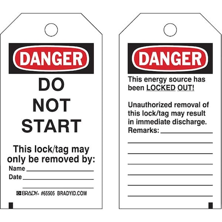 Danger Tag, Cardstock, 5 3/4 in H x 3 in W, Black/Red on White, Rectangle, 25 PK