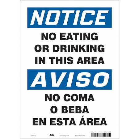 Notice/Aviso, No Eating Or Drinking In This Area/No Coma O Beba En Esta Area, 10 in x 14 in,  468K50