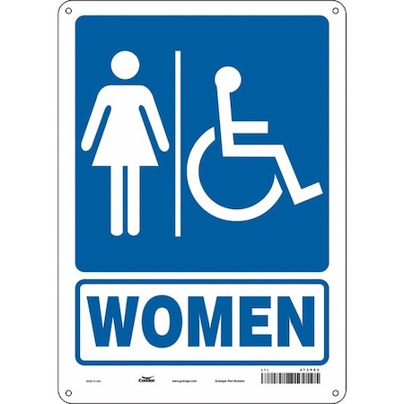 Restroom Sign, WOMEN, 10 in W x 14 in H, Vertical Rectangle, Polyethylene, 473Y03