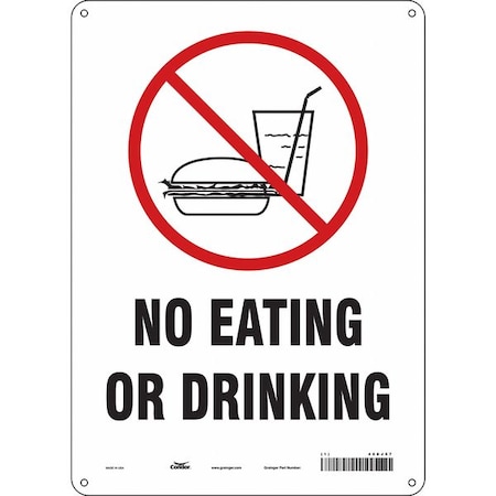 No Eating Or Drinking, 10 in W x 14 in H, Vertical Rectangle, Polyethylene, 468J57