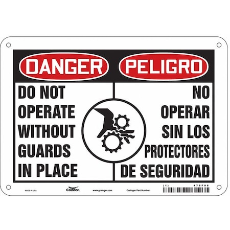 Safety Sign, 7 in Height, 10 in Width, Polyethylene, Vertical Rectangle, English, Spanish, 475F96