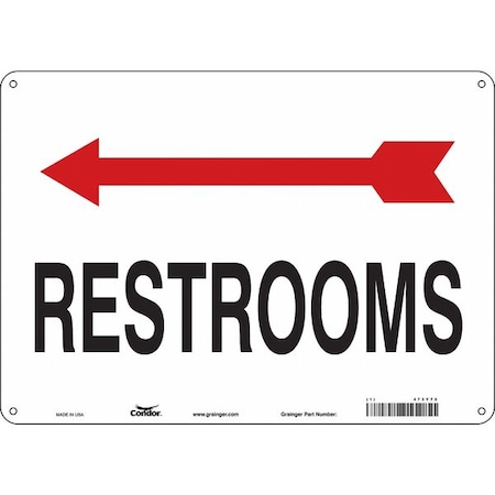RESTROOMS, 14 in W x 10 in H, Horizontal Rectangle, Aluminum, 473Y72