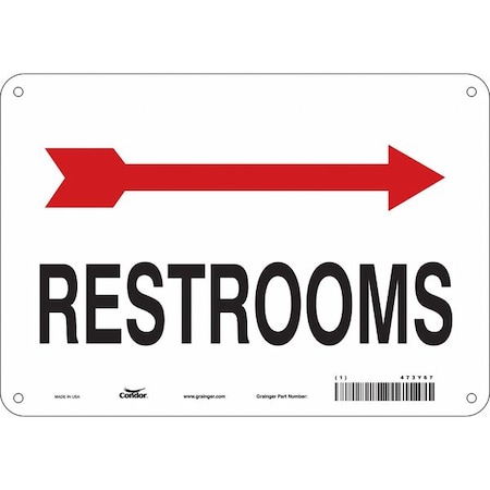 RESTROOM, 10 in W x 7 in H, Vertical Rectangle, Polyethylene, 473Y67