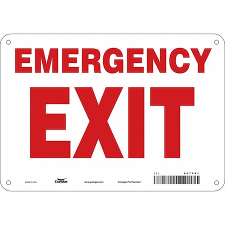 Exit Sign, Aluminum, 10" W, 7" H, Emergency Exit, White