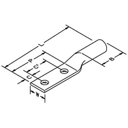 Two-Hole Compression Lug, 4/0 AWG Max, 1/2 in Stud, Long Barrel, Copper, Purple, 10 PK