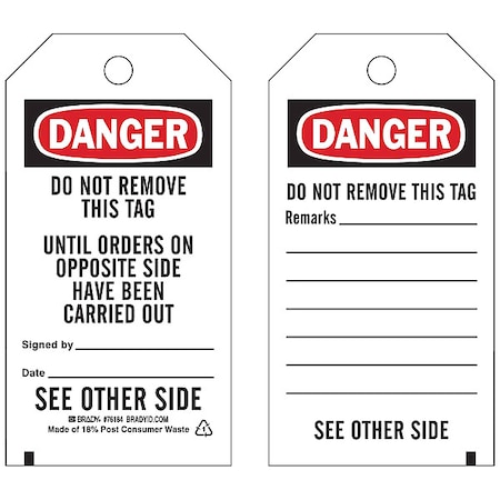Tag, Hazardous Materials, Polyester, 5 3/4 in H x 3 in W, Black, Red, White, Rectangle, 25 PK