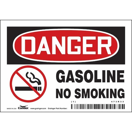 No Smoking Sign, 3 1/2 in H, 5 in W, Vinyl, Horizontal Rectangle, English, 473R33