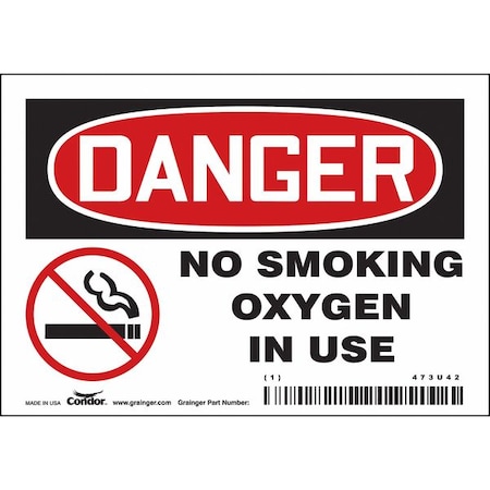 No Smoking Sign, 3 1/2 in H, 5 in W, Vinyl, Horizontal Rectangle, English, 473U42