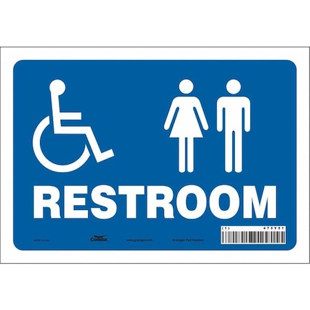 RESTROOM, 10 in W x 7 in H, Vertical Rectangle, Vinyl, 473Y51