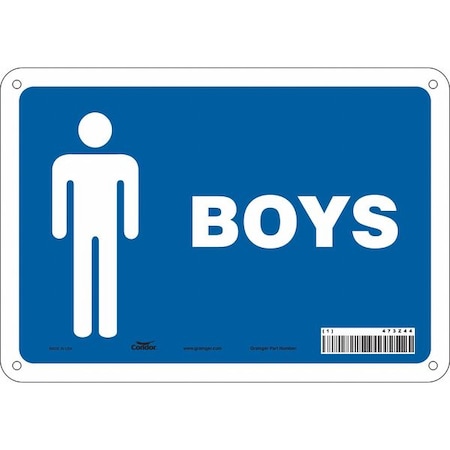 Restroom Sign, BOYS, 10 in W x 7 in H, Vertical Rectangle, Polyethylene, 473Z44