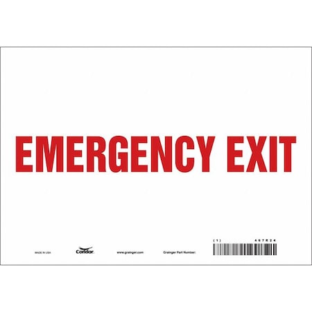 Exit Sign, Vinyl, 10" W, 7" H, Emergency Exit, White