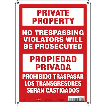 Safety Sign, 14 in Height, 10 in Width, Aluminum, Vertical Rectangle, English, Spanish, 473M84