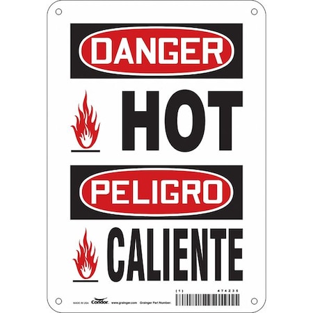 Danger Sign, 10 in H, 7 in W, Aluminum, Horizontal Rectangle, English, Spanish, 474Z35