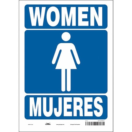 Restroom Sign, WOMEN/MUJERES, 10 in W x 14 in H, Vertical Rectangle, Vinyl, 473Y93