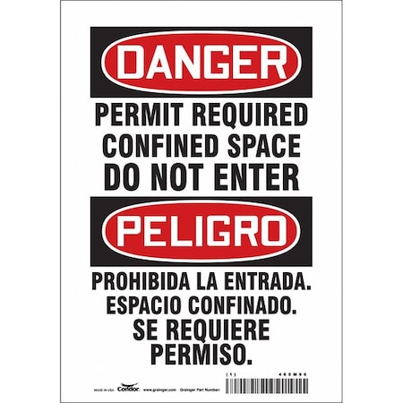 Safety Sign, 10 in Height, 7 in Width, Vinyl, Horizontal Rectangle, English, Spanish, 465M96