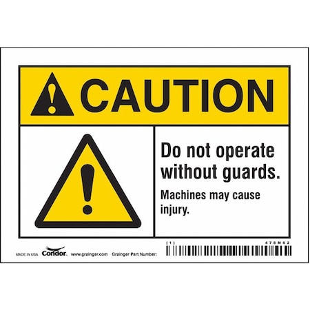 Safety Sign, 3 1/2 in Height, 5 in Width, Vinyl, Horizontal Rectangle, English, 478M62