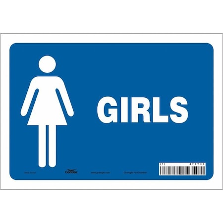 Restroom Sign, GIRLS, 10 in W x 7 in H, Vertical Rectangle, Vinyl, 473Y33