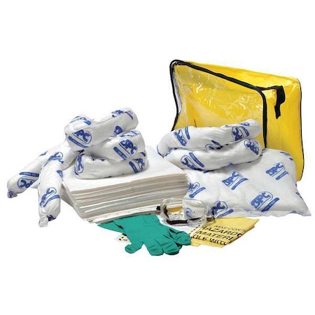 Spill Kit, 15 gal Volume Absorbed per Kit, Bag, Clear/Yellow