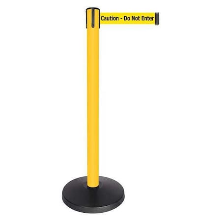 Barrier Post with Belt, Yellow, 10 ft Length, 40 in Post Height, Caution Do Not Enter