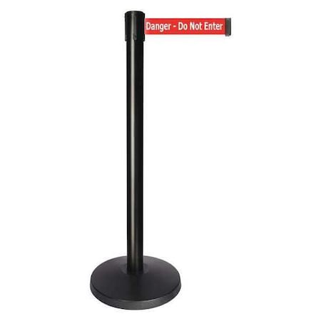 Barrier Post with Belt, Black, 10 ft Length, 40 in Post Height, Danger Do Not Enter, Powder Coated